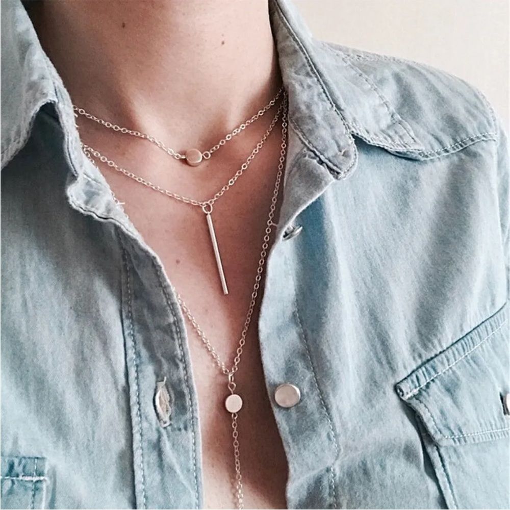 Triple Layer Silver Bar Necklace